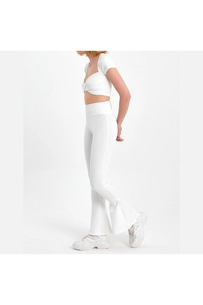Mi&Mu Store Women's White Diving Fabric Spanish Leg Trousers High Waist Recovery
