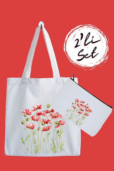 designedfy 9 Printed Flower Cloth Bag and Pen Holder Set