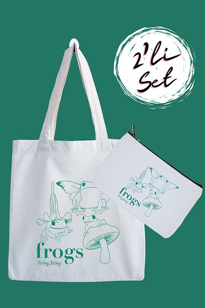 designedfy Frogs Printed Cloth Bag and Pen Holder Set