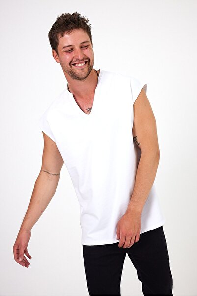 PELİTİSS 2 iplik sıfır kol derin V yaka tişort rahat kesim oversize