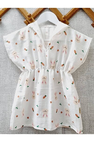 Yada Baby %100 Pamuktan Müslin Kapüşonlu Çocuk & Bebek Panço Bornoz, Plaj Hav...