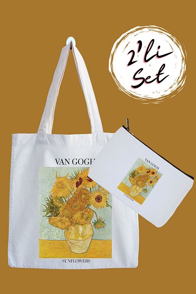 designedfy Van Gogh Sunflower Printed Cloth Bag and Pen Holder Set
