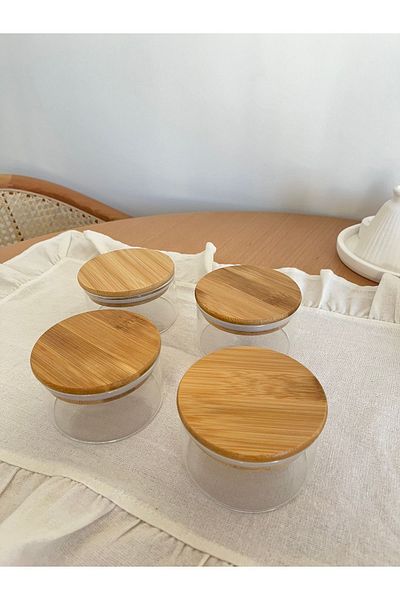 Mirilliahome 300 ml Vacuumed Glass Breakfast Bowl with Bamboo Lid - 4 Pieces