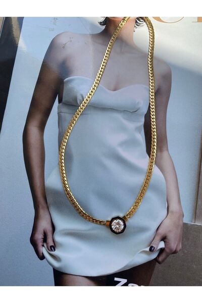 BORENO Paslanmaz Çelik Üzeri Altın Kaplama Taşlı Serenay Kolye