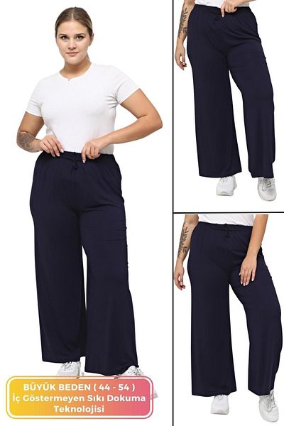 tarzımsüper Plus Size Lycra Cotton Comfort Model - FlexiBle and ComfortaBle Wide Leg Trousers