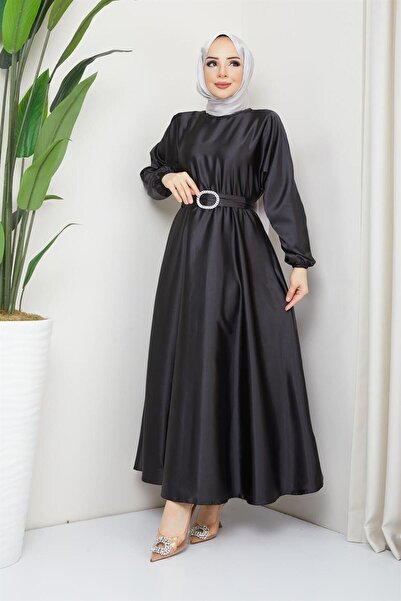 Tesettür World Saten Kemerli Mevlana Elbise