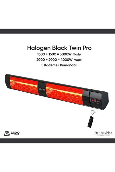 Ardonat Halogen Black Twin Pro - 4000W - Kumandalı Dış Mekan Isıtıcı