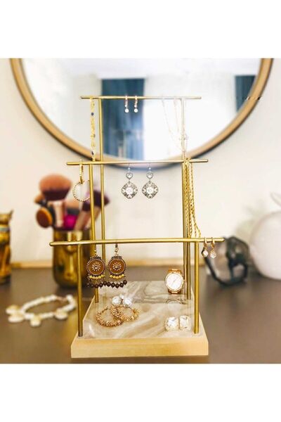 Drm Wood Gold Jewelry Stand - Paper Draining Tray with Row