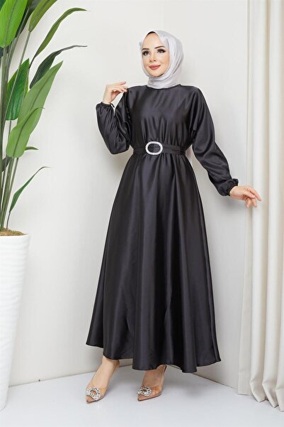 Tesettür World Saten Kemerli Mevlana Elbise