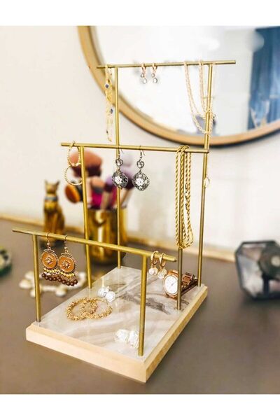 Drm Wood Gold Jewelry Stand - Paper Draining Tray with Row