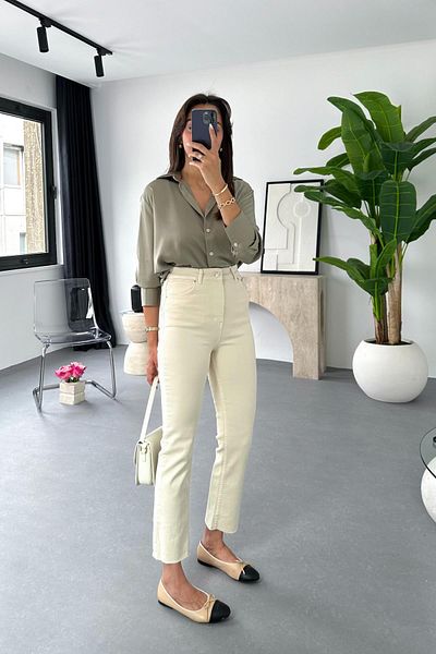 BİRCANÇİL ZR Devin Ecru Slim Fit Jean Trousers