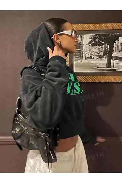 npLStore Oversize Hooded Crop Sweatshirt - Winter Hoodie