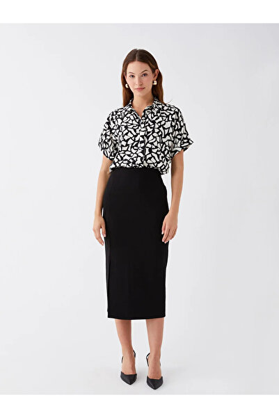 LC Waikiki LCWAIKIKI Classic Yeni Siyah Kadın Beli Lastikli Düz Kalem Etek