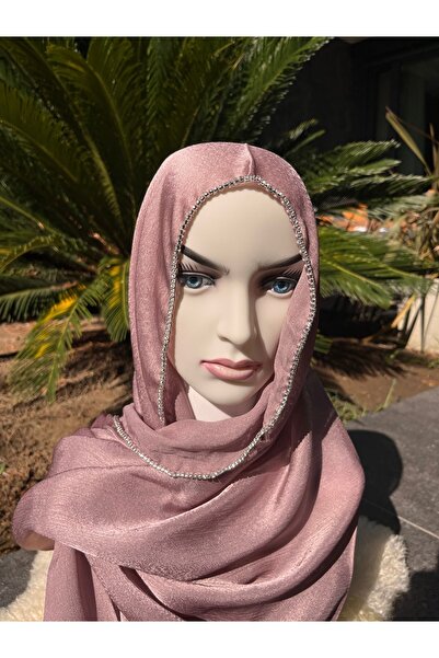 ahhu Parlak Taşlı Saten Janjan Tesettür Abiye Şal