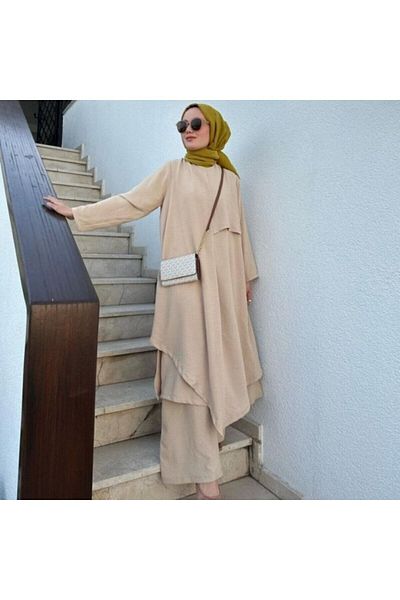 TIWCO Set tunică și pantaloni hijab asimetric - negru