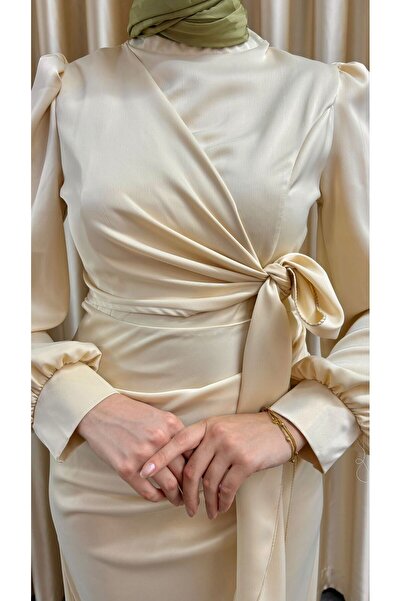 moda zeynaa YANDAN BAĞLAMA DETAYLI SATEN TESETTÜR ABİYE