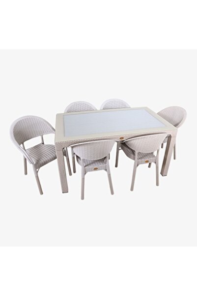 Capissi Zeugma Suya Ve Güneşe Dayanıklı 6 Koltuklu 90x150 Dikdörtgen Camlı Masa Rattan Bahçe Balkon Takımı