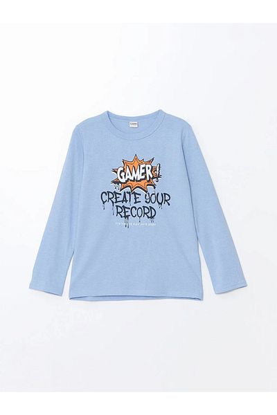 LC Waikiki Tricou albastru supradimensionat pentru băieți - Decolteu pentru ciclism LCW Kids