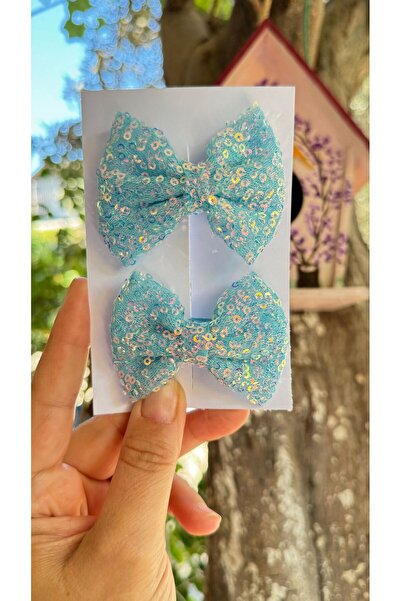 Toka Perisi Κομψό μπλε παιδικό φιόγκο - Σετ δύο τεμαχίων με παγιέτες και αγκράφα