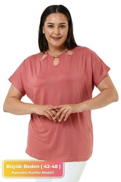 tarzımsüper PLus Size CoTTon Luxury Evening Dress - STyLish CoLLar DeTaiL, ShorT SLeeve TighTs T-shirt