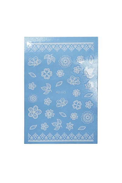 Flash Tattoos® Beyaz Dantel Çiçekler Desenli Su Transferli Nail Art Süsü-tırnak Decal Sticker