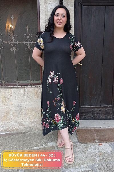 tarzımsüper Άνετο κομψό φόρεμα 4 εποχών Plus Size 4 - Ευέλικτο, βαμβακερό Lycra, λουλουδάτο σχέδιο