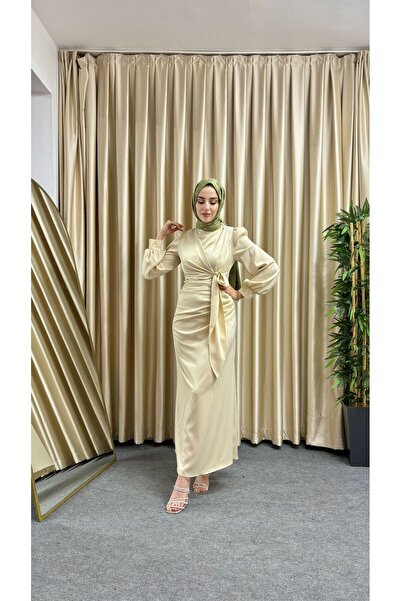 moda zeynaa YANDAN BAĞLAMA DETAYLI SATEN TESETTÜR ABİYE