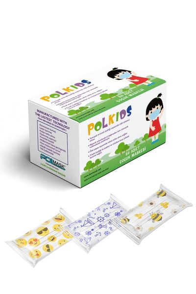 PolMask Polkids Çocuk Maskesi | Meltblown 'lu Tek Tek Steril Paketli |50 Adet