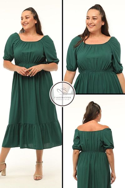 tarzımsüper Φόρεμα Plus Size 4 Seasons Anti-Sweat Fresh Bubble Sleeve φόρεμα - λαιμόκοψη και ελαστική μέση