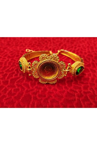 dost altın 22 Ayar Çeyrek Altın, Altın Kaplama Çerçeve Ve Yeşil Taşlı Kelepçe...