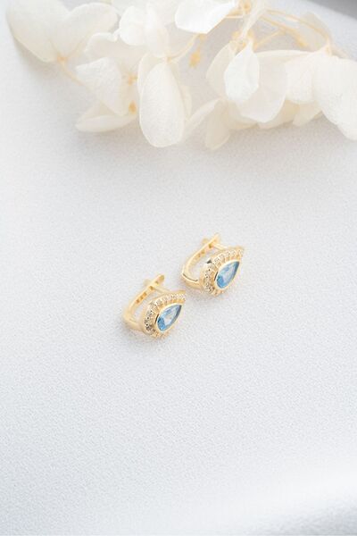 Silvano Jewelry 925 Ayar Gümüş Mavi Zirkon Taşlı Damla Küpe