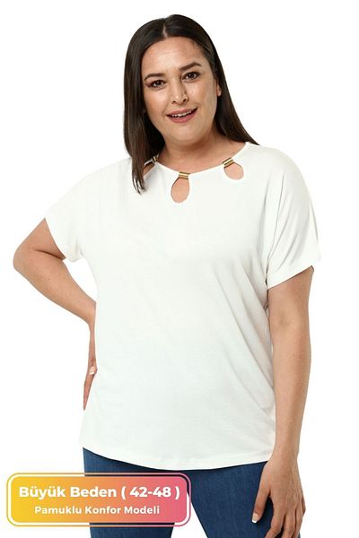 tarzımsüper PLus Size CoTTon Luxury Evening Dress - STyLish CoLLar DeTaiL, ShorT SLeeve TighTs T-shirt