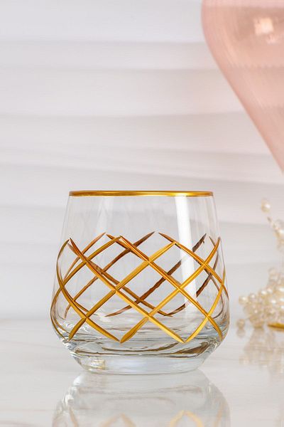 P H Panayır Home Lav Lux Dowry Set for 6 Persons Gold Gilded Soft Drink Glass Water Glass