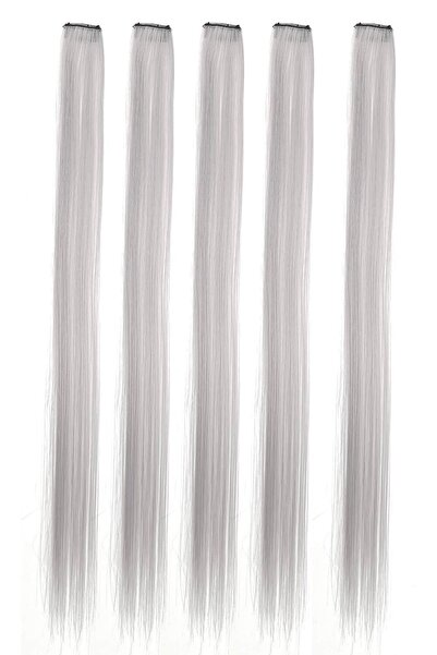 New Obsessions Μακρύ ίσιο συνθετικό κομμωτήριο με κλιπ για επέκταση μαλλιών - Πακέτο 5 τεμαχίων γκρι