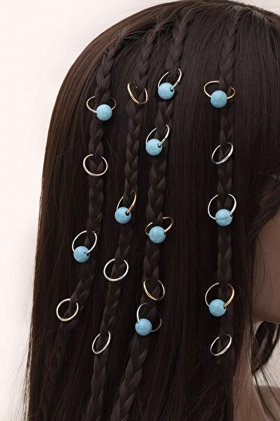 New Obsessions Cercei de păr cu margele albastre 20 buc