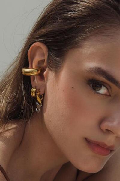 New Obsessions Geçirmeli Kalın Boru Chunky Gold Renk Kıkırdak Küpe