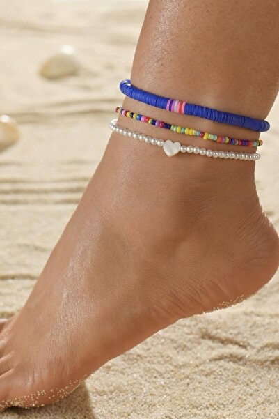 New Obsessions مجموعة من 3 خلخال فيمو مطرز على شكل قلب بحري