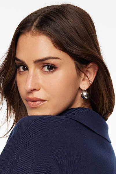 New Obsessions Gümüş Rengi Moon Dolgun Yuvarlak Çivi Küpe