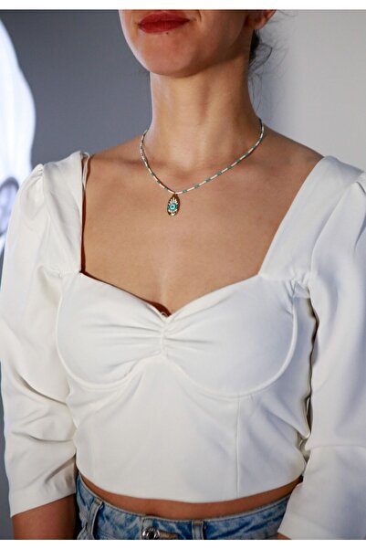 NADY STUDIO Paros Mavi Beyaz Miyuki Boncuklu Otantik Göz Nazar Boncuklu Tasarım Kolye