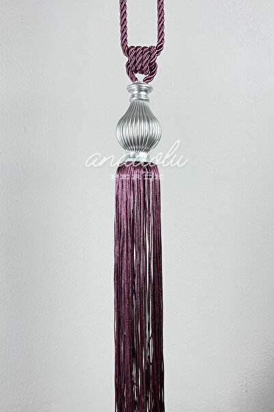 GLOMAR Cortina de fundal unică - Kuka argintie, tavan prune, cornice de lux Braçol