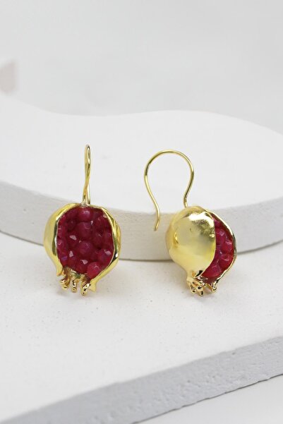 New Obsessions Artisan Altın Kaplama Kırmızı Nar Sallantılı Küpe