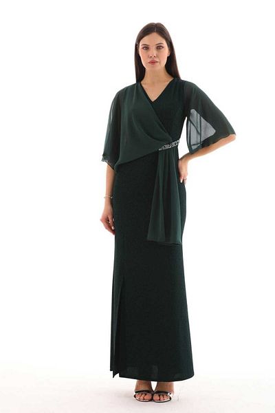 CİXAPLE Glittered Chiffon Evening Dress with Stone Detail