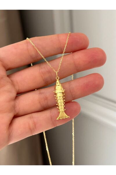 emy by emel luxury silver jewelry Altın Kaplama El İşçiliği Balık Kolye 925 A...