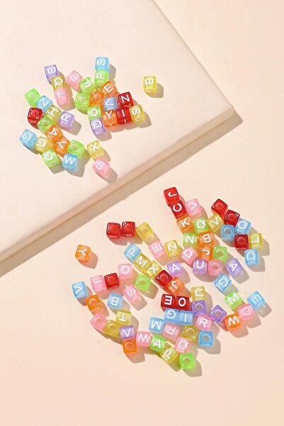 New Obsessions 100 parça Şeffaf Renklerde Kare Harf Boncuk Takı Yapım Malzemesi