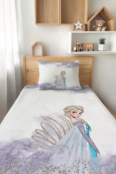 Talia Home Pastel Renk Elsa Desenli Tek Kişilik Çocuk PİKE Takımı