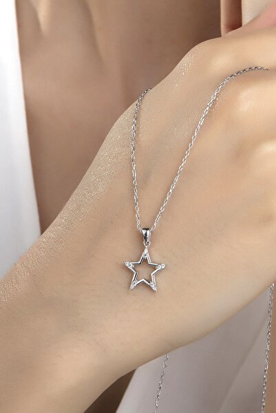 Gümüş Vadisi Kadın 925 Ayar Gümüş Zirkon Taşlı Kutup Yıldız Model Kolye