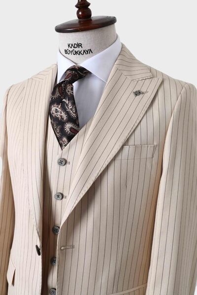 Kadir Büyükkaya Slim Fit Yelekli Erkek Takım Elbise - Dört Mevsim Kullanılabilir Modern Kesim-kaw1023s