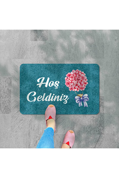 M&H Quality Welcome Written Flower Patterned Digital Door Mat - Washable Door Mat