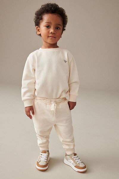 Next Baby Ecru Colored 100% Cotton Long Sleeve Jogger Set