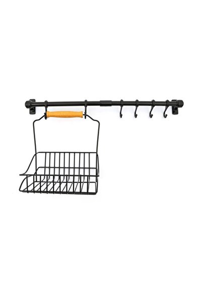 ModernAVM Ferforje Sepet 20x20 + Duvar Rayı 6 Kancalı Askılık Siyah 50cm